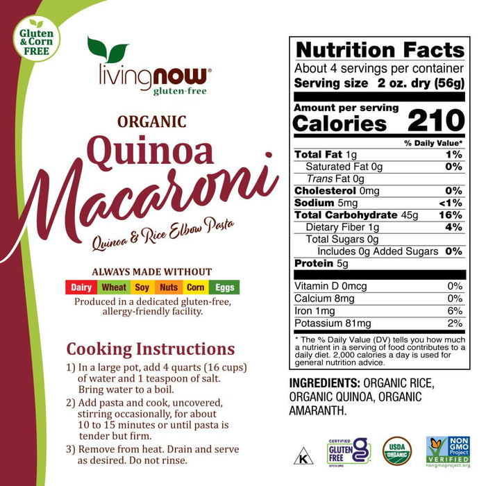 Now Foods - Pasta de Quinoa y Arroz tipo Codos Orgánica 227g