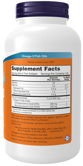 Now Foods - Suplemento de Omega 3 Cont. 200 Capsulas de 1000mg