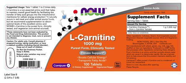 Now Foods - L-Carnitina 1000mg - 100 Tabletas
