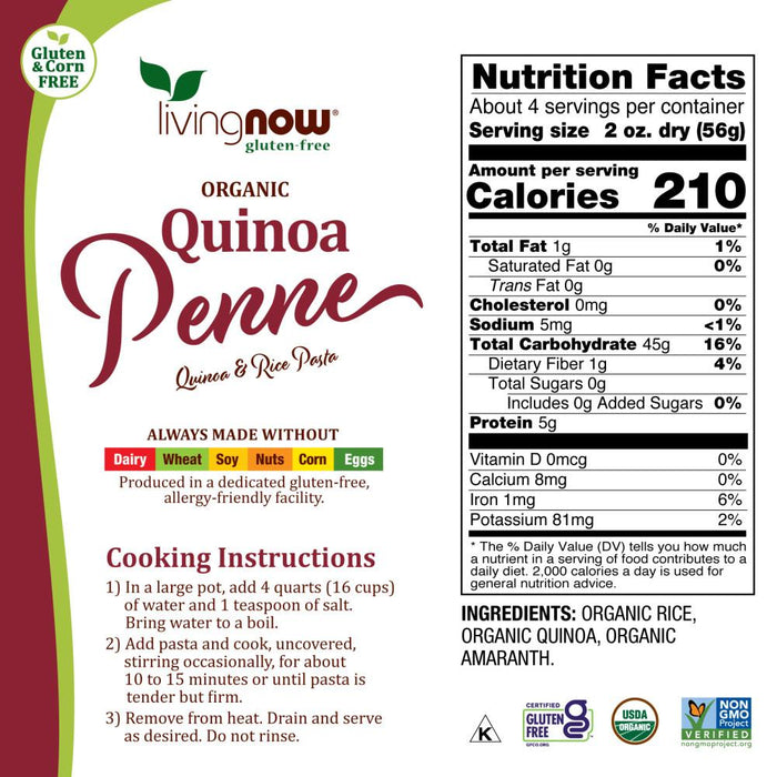 Now Foods - Pasta de Quinoa y Arroz tipo Penne Orgánica 227g