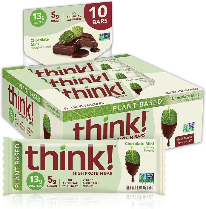 Think - Barras Proteicas Sabor Chocolate y Menta 550g (10 piezas de 55g c/u)