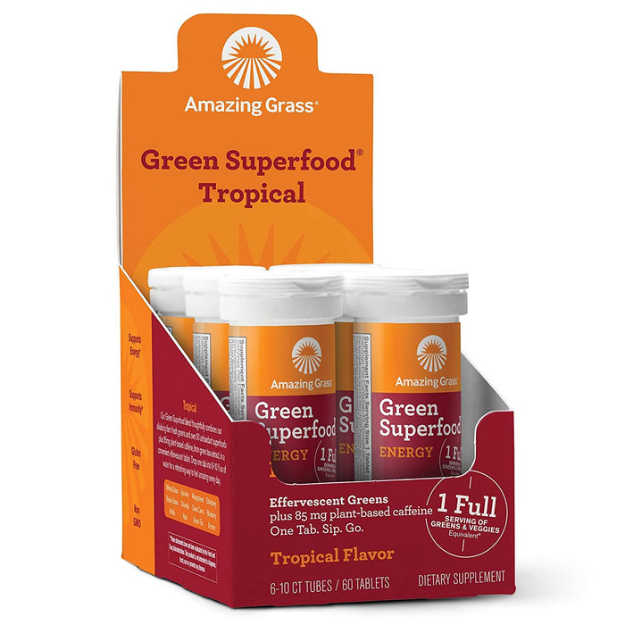 Amazing Grass - Tabletas de Superfoods Sabor Frutas Tropicales - 10 Tabletas Efervescentes (6 Pack)