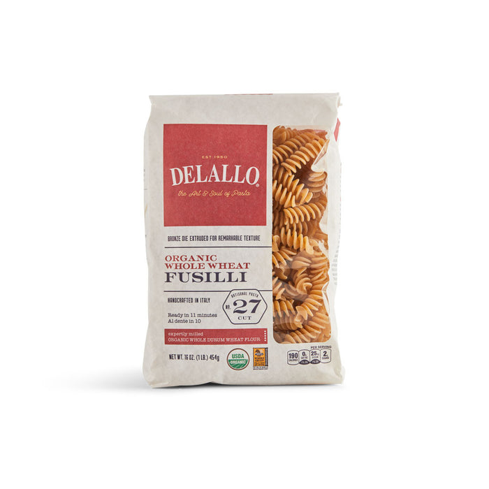 Delallo - Pasta de Sémola Integral Orgánica tipo Fusilli 4 Pack 454g c/u
