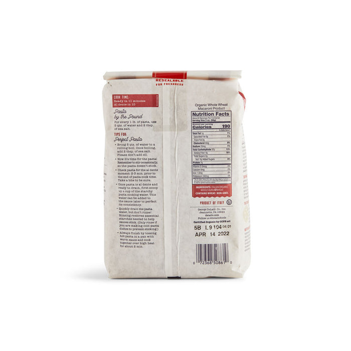 Delallo - Pasta de Sémola Integral Orgánica tipo Fusilli 4 Pack 454g c/u