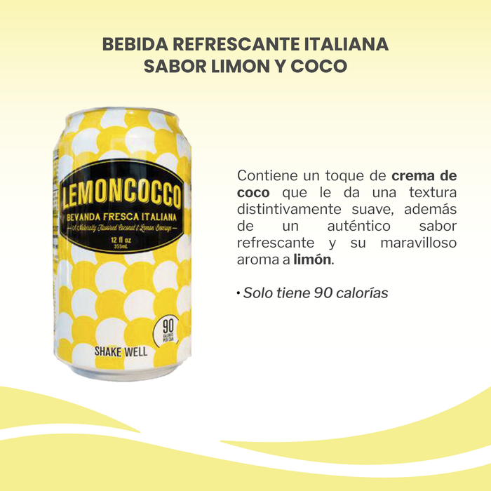 Lemoncocco - Bebida Refrescante Italiana Sabor Limón y Coco 24 pack 355ml c/u