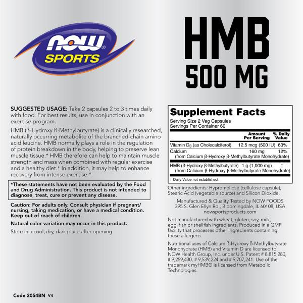 Now Foods - HMB 500 mg - 120 Cápsulas Vegetales
