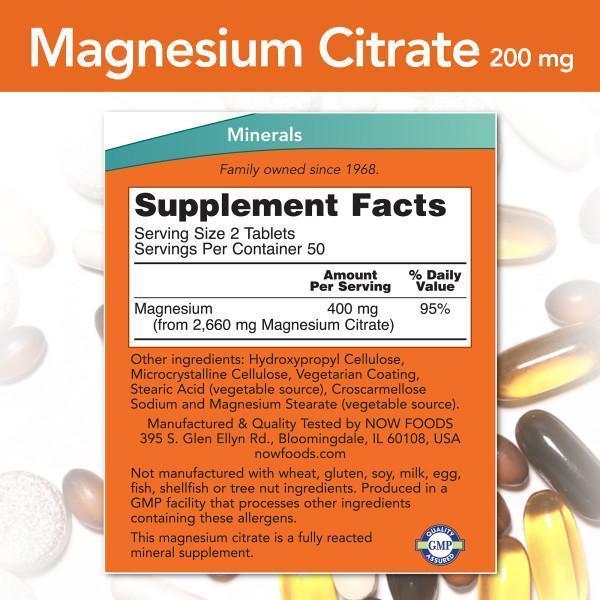 Now Foods - Citrato de Magnesio 200mg - 100 Tabletas