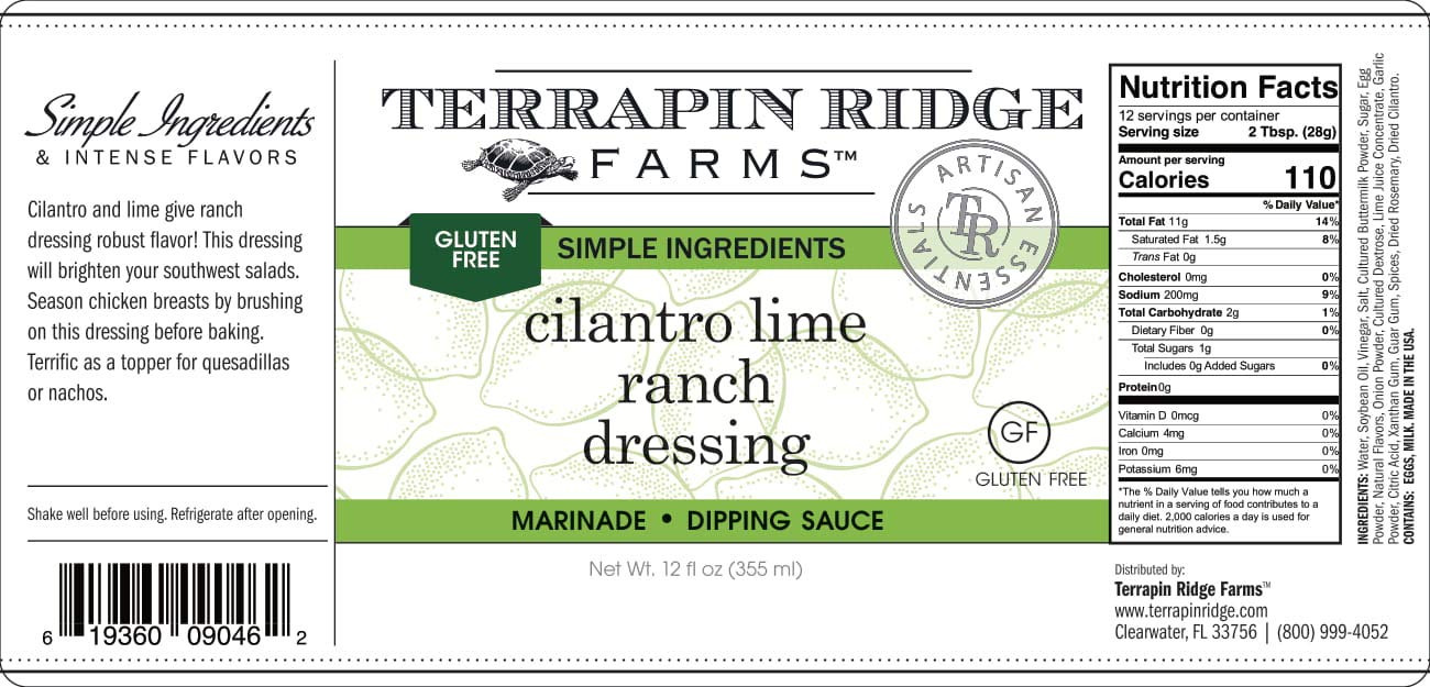 Terrapin Ridge Farms - Aderezo tipo Ranch con Cilantro y Lima 355ml