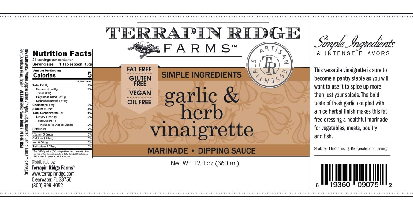 Terrapin Ridge Farms - Aderezo tipo Vinagreta de Ajo y Hierbas 360ml