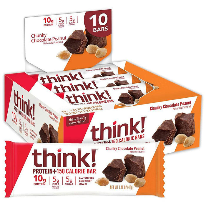 Think - Barras Proteicas Sabor Chocolate con Cacahuate 400g (10 piezas de 40g c/u)