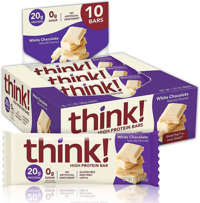 Think - Barras Proteicas Sabor Chocolate Blanco 600g (10 piezas de 60g c/u)